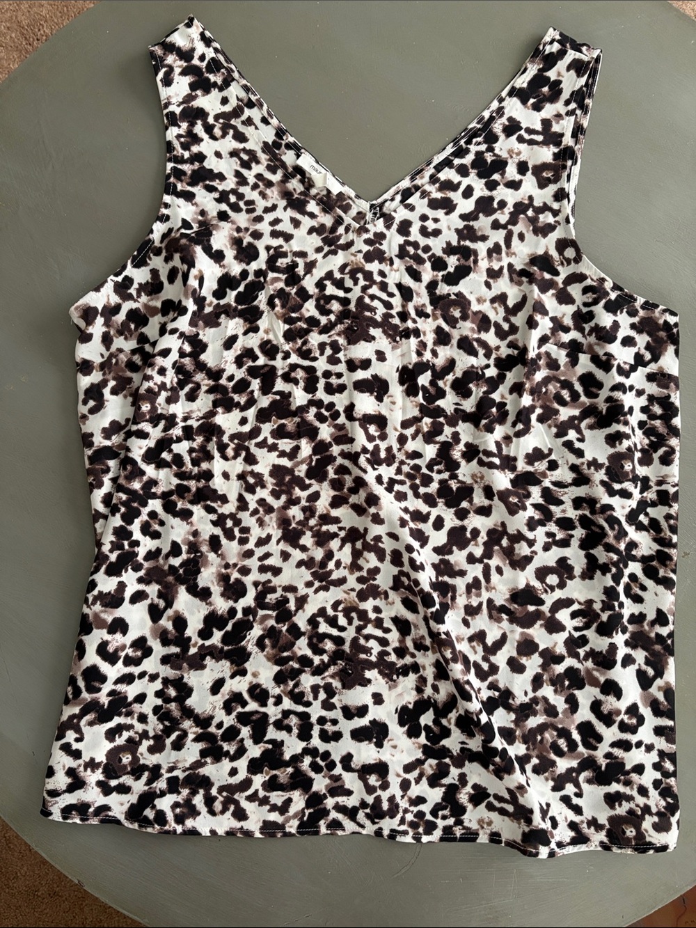 Maurices White and Brown Leopard Print V-Neck Tank Top